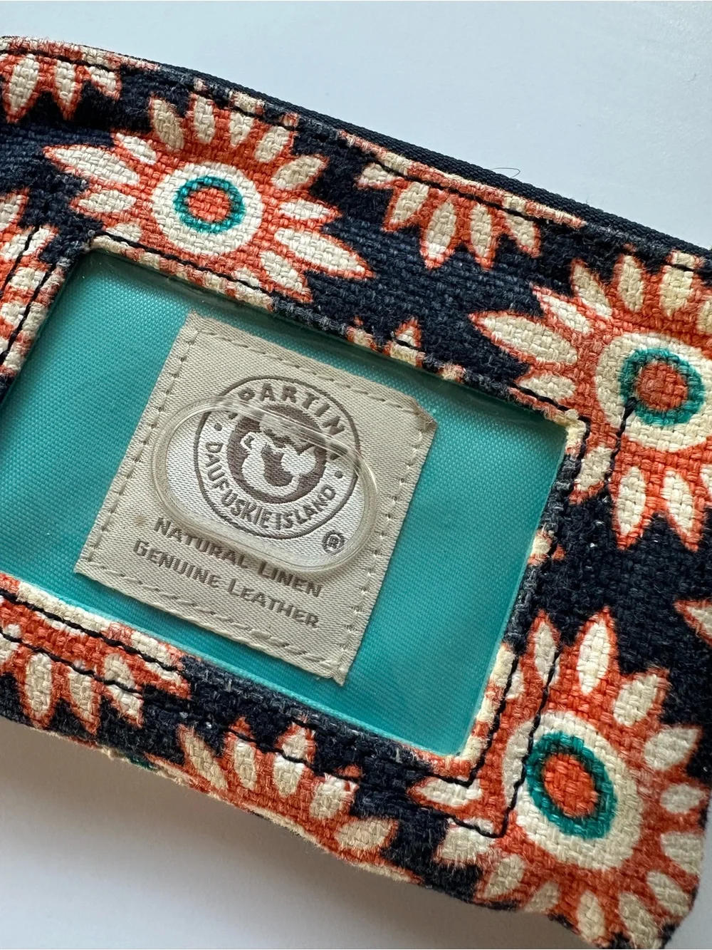 Spartina 449 Black, Teal and Tan Floral Canvas Wristlet